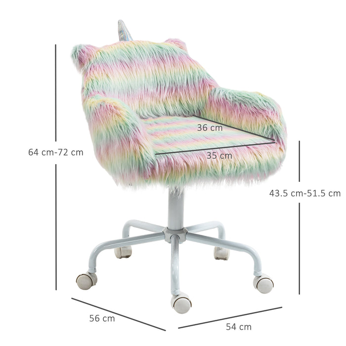 Unicorn Home Office Chair, Height Adjustable Fluffy Desk Chair with Armrests and Swivel Wheels, Colourful