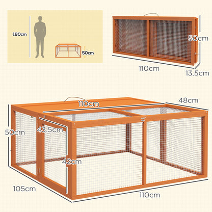 Rabbit Hutch, Folding Wooden Rabbit Run with Openable Top, Orange