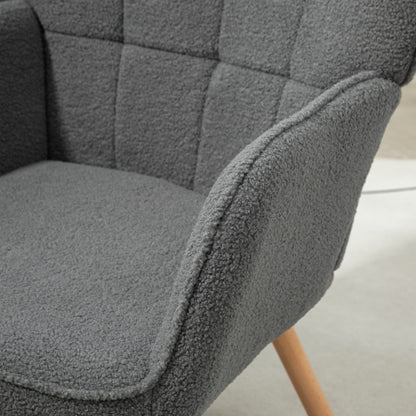 Upholstered Tufted Wingback Armchair with Seat Padding, Dark Grey