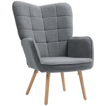 Upholstered Tufted Wingback Armchair with Seat Padding, Dark Grey