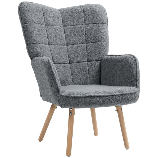 Upholstered Tufted Wingback Armchair with Seat Padding, Dark Grey