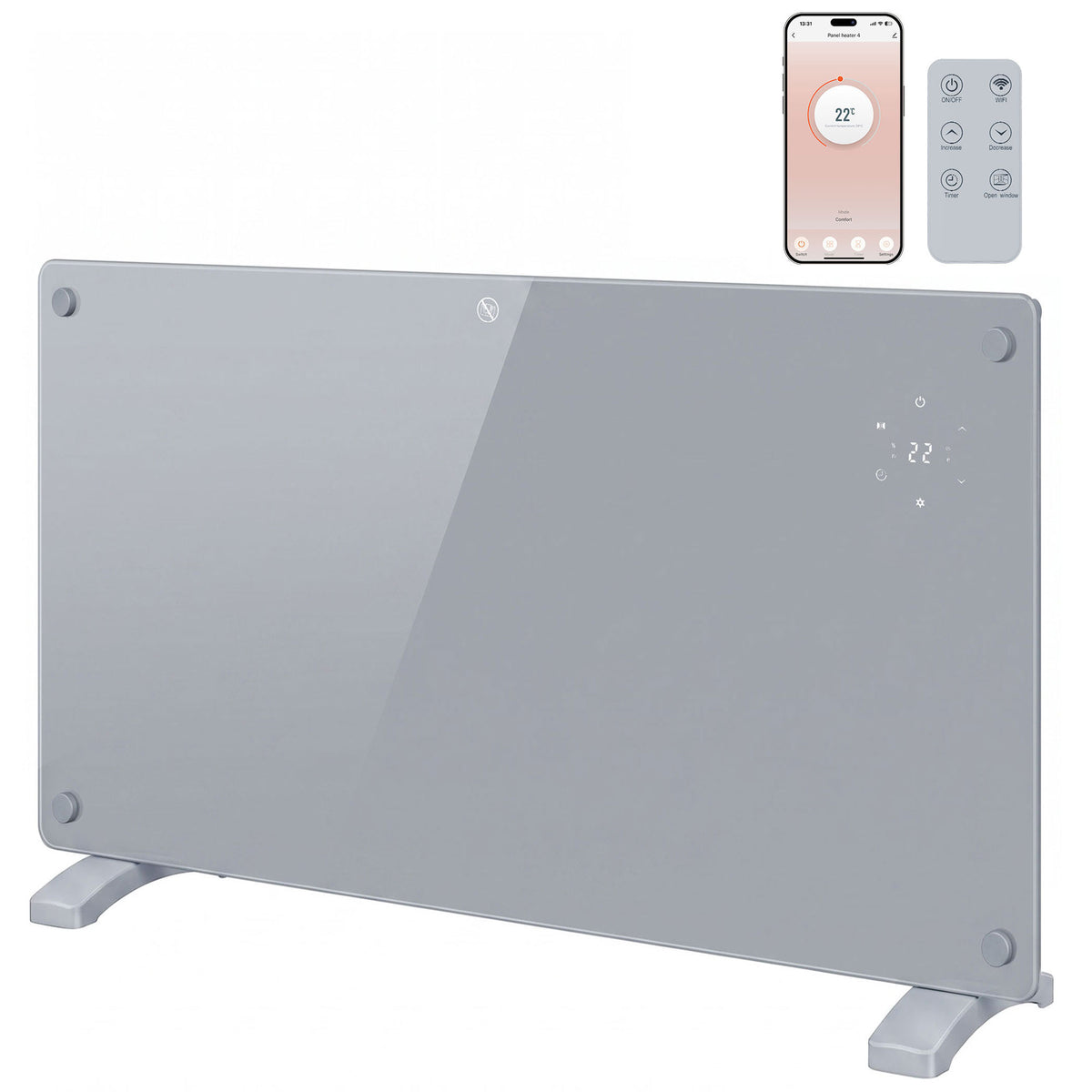 1500W Electric Space Heater Radiator Wifi Smart App, Grey