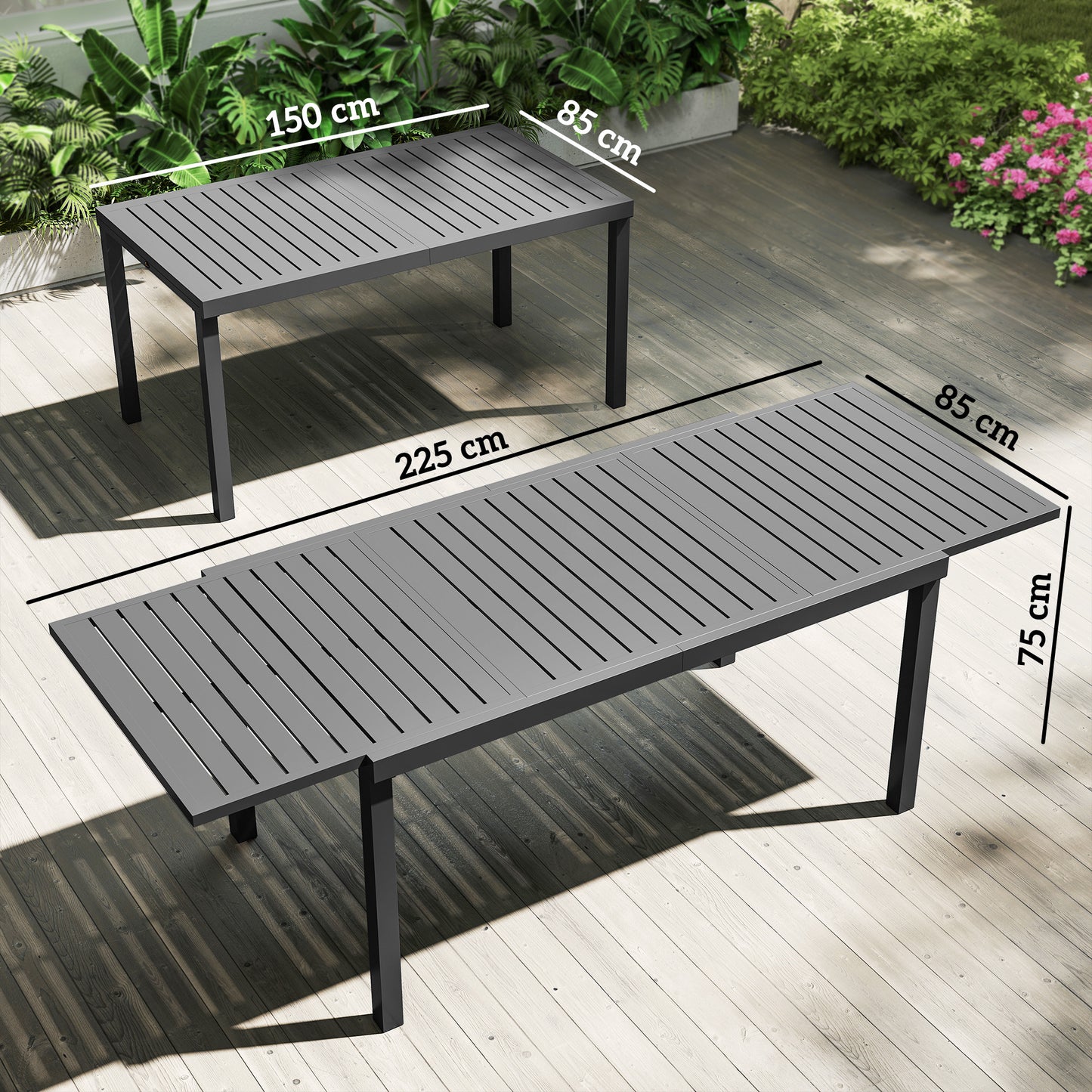 Extending Garden Table for 6-8, Outdoor Dining Table, Dark Grey