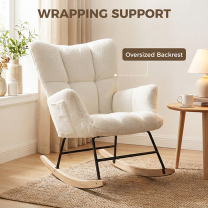 Tufted Rocking Chair with Side Pockets, Cream White