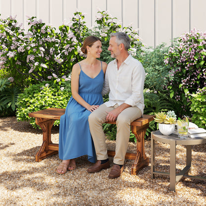 Wooden Garden Bench, Rustic Backless Outdoor Loveseat, Carbonised