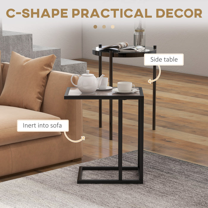 C Shape Side Table w/ Marble-Effect Top, Grey