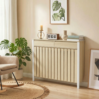 Large Radiator Cover with Drawers and Vertical Slats Oak
