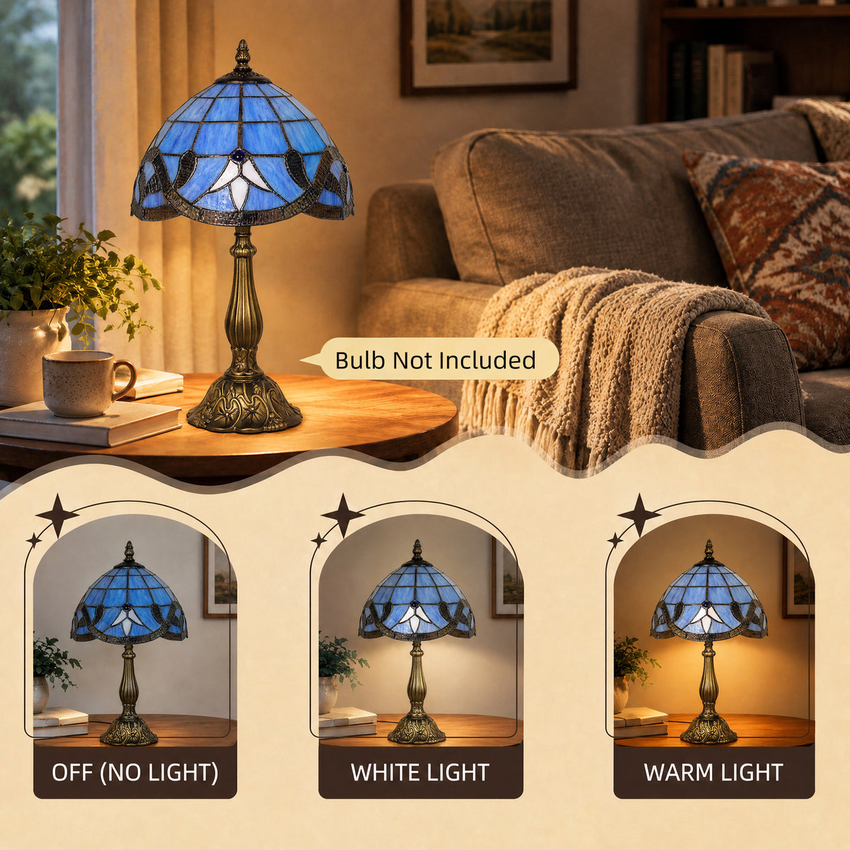 Handcrafted Stained Glass Table Lamp (E27 Bulb Not Included) - Purple & Bronze