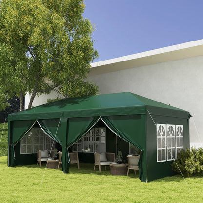 3 x 6m Garden Pop Up Gazebo, Wedding Party Tent Marquee, Water Resistant Awning Canopy With Sidewalls, Windows, Drainage Holes