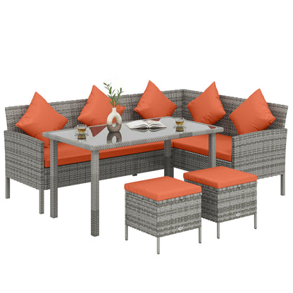 5Pcs Rattan Dining Corner Sofa Set, Garden Furniture Set, Orange