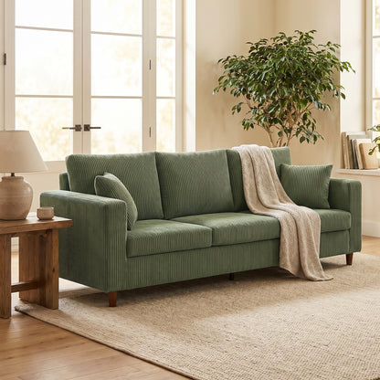 3 Seater Sofa with Wide Seat, Corduroy Upholstered, Green