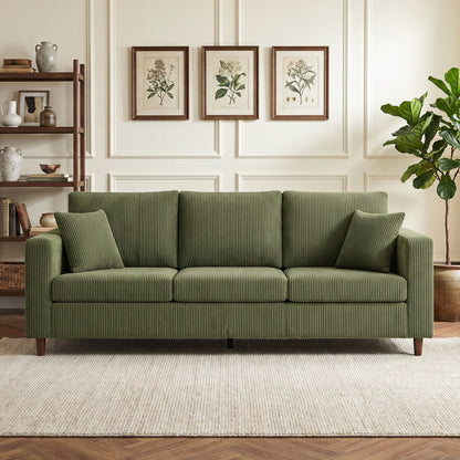 3 Seater Sofa with Wide Seat, Corduroy Upholstered, Green