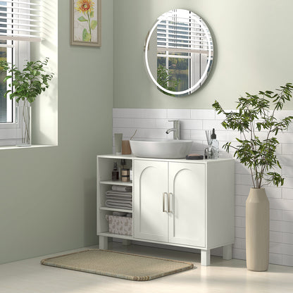 Under-Sink Bathroom Cabinet with Open Shelves and Cupboard - Cream