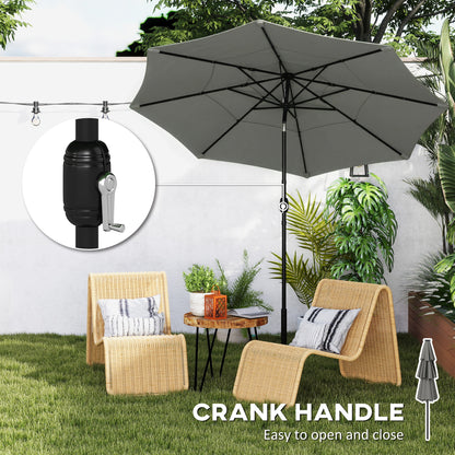 Garden Parasol, Outdoor Umbrella with Tilt Function, Grey