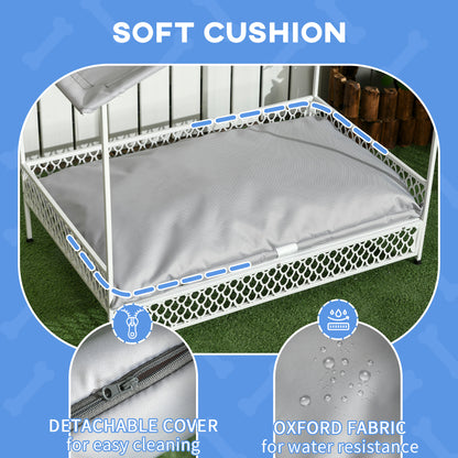 Dog Bed with Water-Resistant Sun Canopy, Elevated Dog Bed with Soft Cushion, for Indoors, Outdoors, Small, Medium Dogs