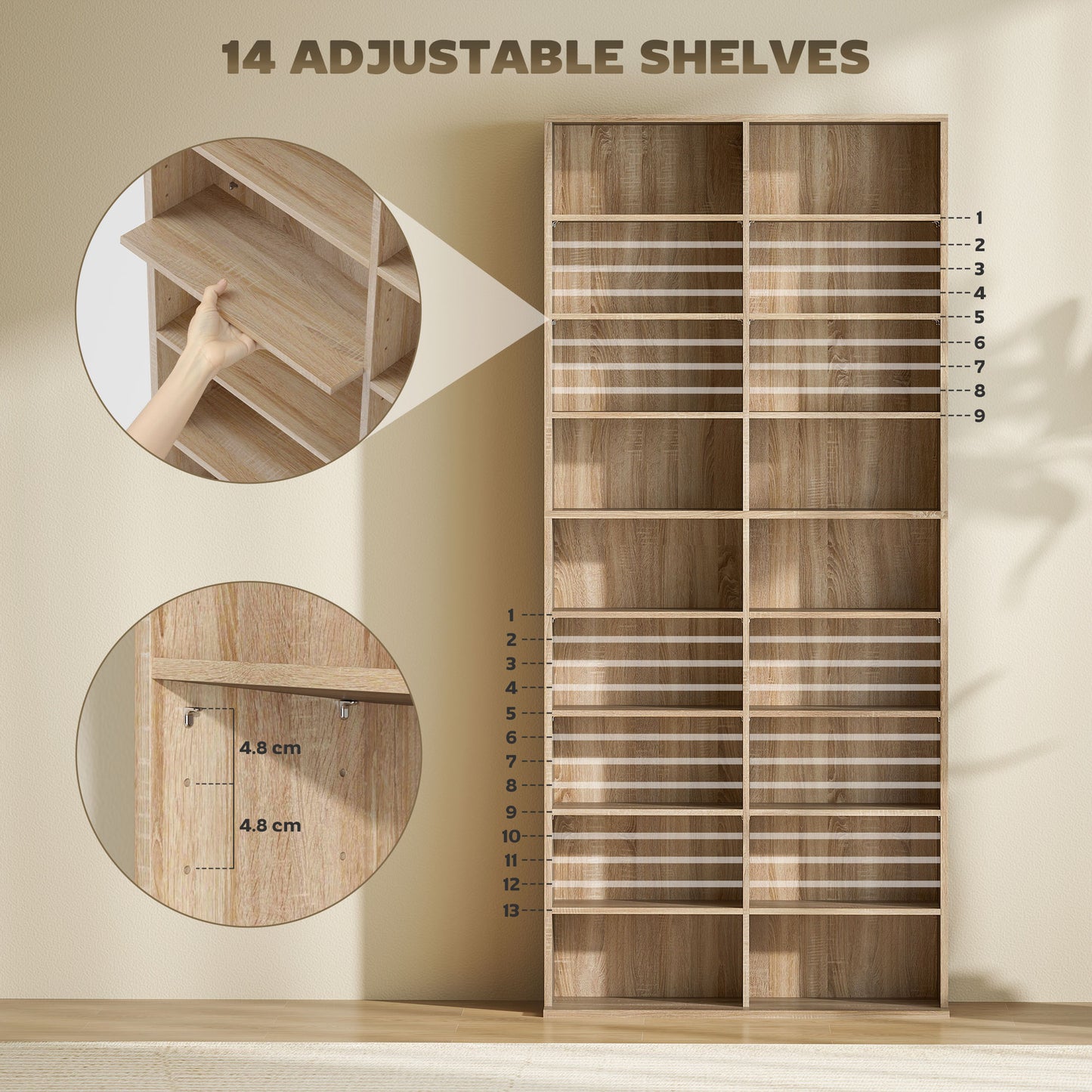 640 CD Storage Unit 360 DVD Storage Tower w/ 18 Compartments Natural