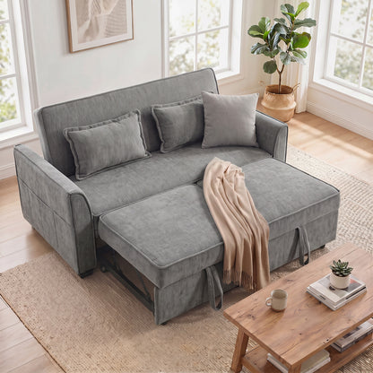 2 Seater Sofa Bed, 4-in-1 Convertible Pull Out Sleeper Sofa, Grey
