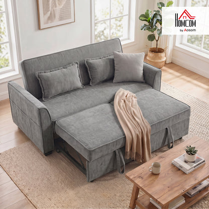 2 Seater Sofa Bed, 4-in-1 Convertible Pull Out Sleeper Sofa, Grey