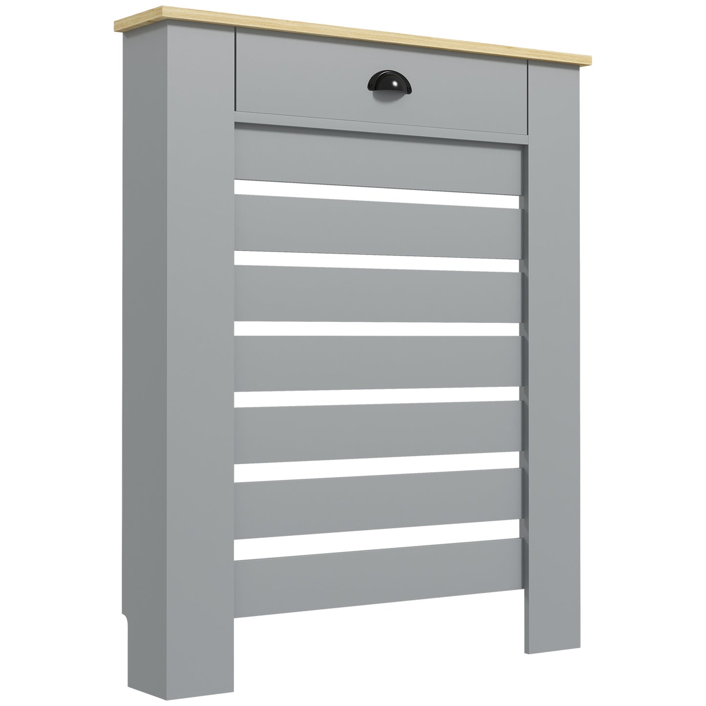 Radiator Cover with Drawer, Horizontal Slat, 78cm, Grey