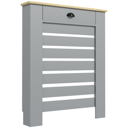 Radiator Cover with Drawer, Horizontal Slat, 78cm, Grey