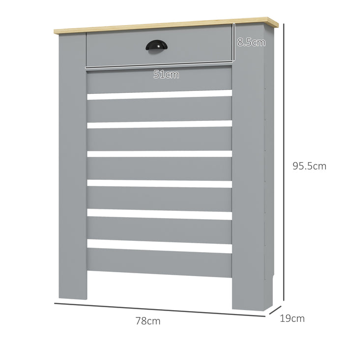 Radiator Cover with Drawer, Horizontal Slat, 78cm, Grey