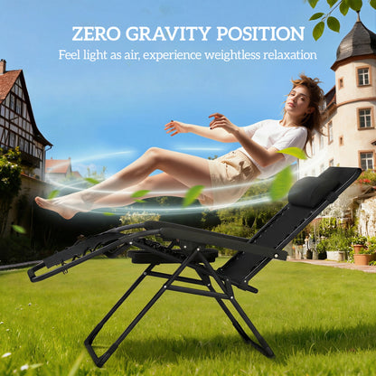 Zero Gravity Chairs Set of 2 with Cup Holder, Headrest, Black