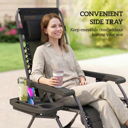 Zero Gravity Chairs Set of 2 with Cup Holder, Headrest, Black