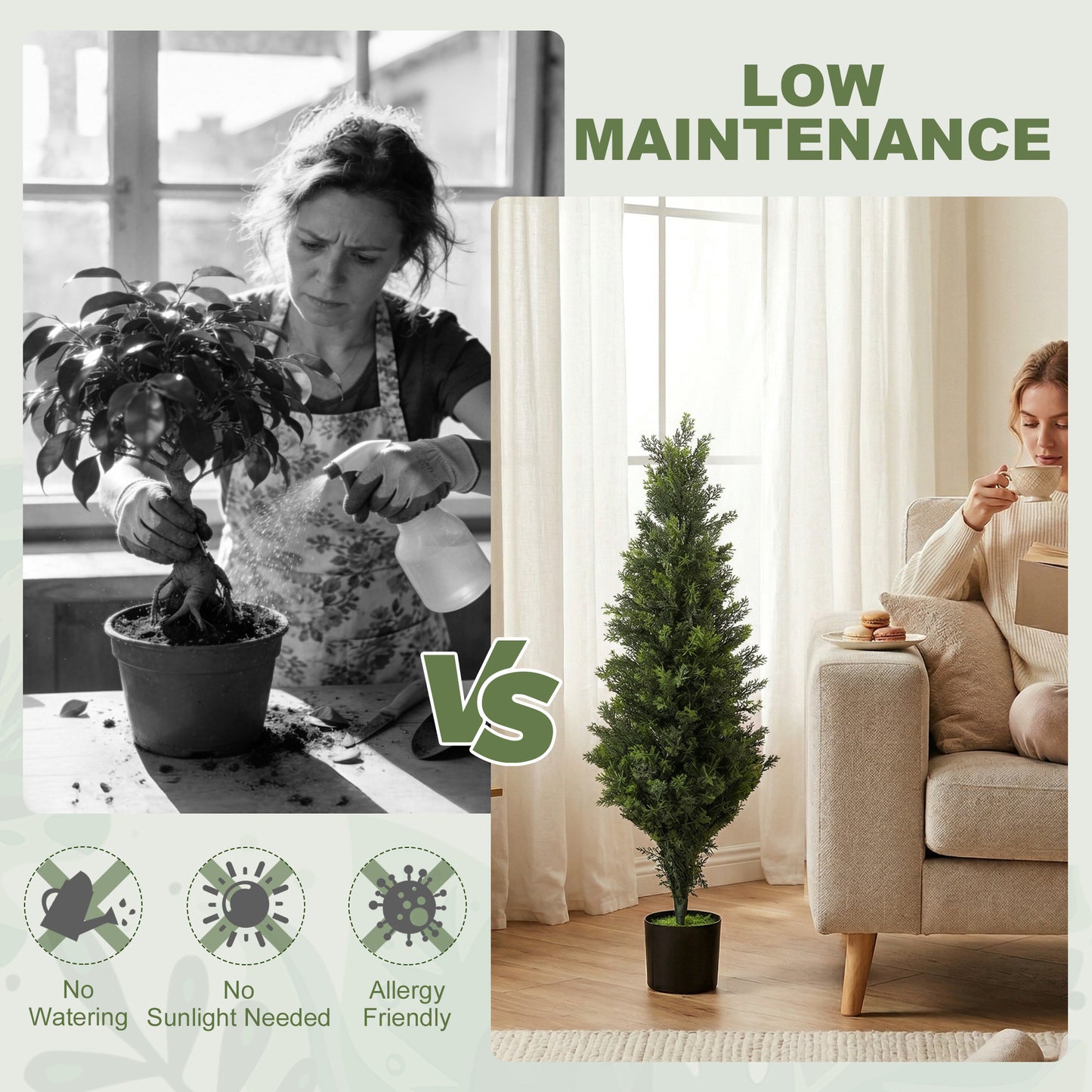 Set of 2 Decorative Artificial Plants Cypress in Weighted Pot, 90 cm Tall Fake Plant with 564 Leaves for Home Indoor Outdoor Decor