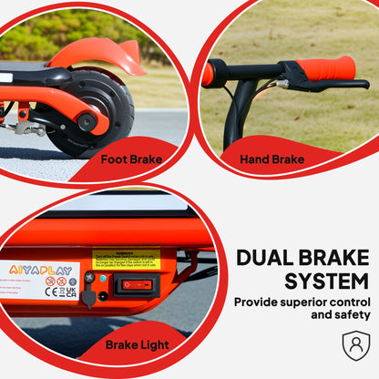 Electric Scooter for 6-14 with Dual Brakes & Colourful Light, Red