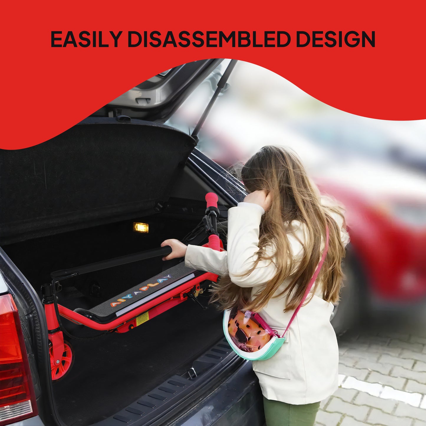 Electric Scooter for 6-14 with Dual Brakes & Colourful Light, Red