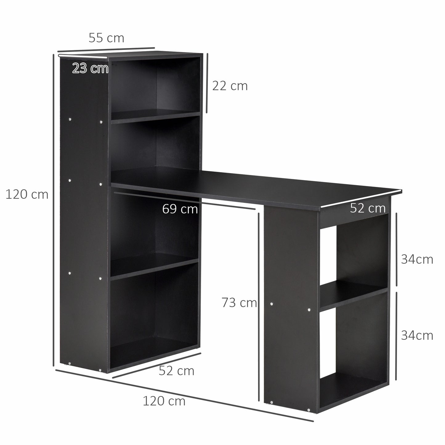 120cm Computer Desk Bookshelf Writing Table 6 Shelves Black