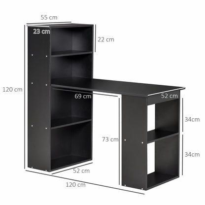 120cm Computer Desk Bookshelf Writing Table 6 Shelves Black