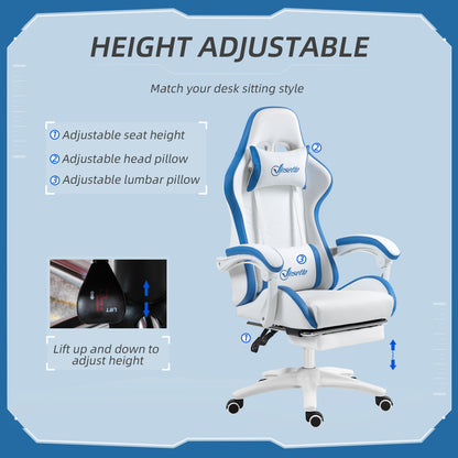 Racing Style Gaming Chair with Reclining Function Footrest, Blue