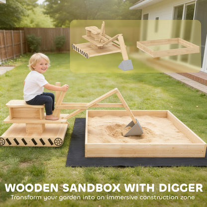 Wooden Sandbox with Digger 360° Swivel Seat