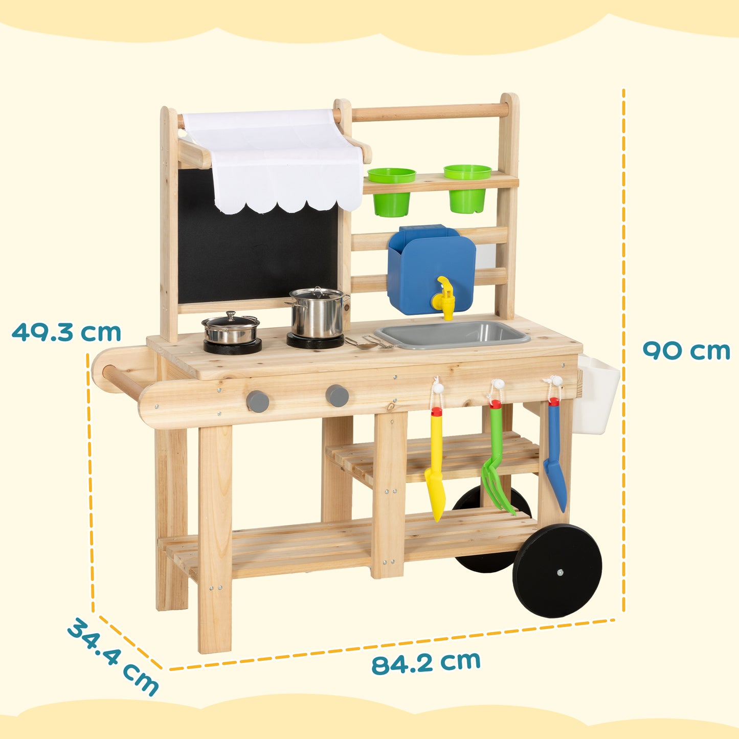 Mud Kitchen with Real Water Faucet Natural Wood