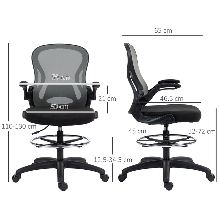 Draughtsman Chair Tall Office Chair w/ Adjustable Footrest, Dark Grey