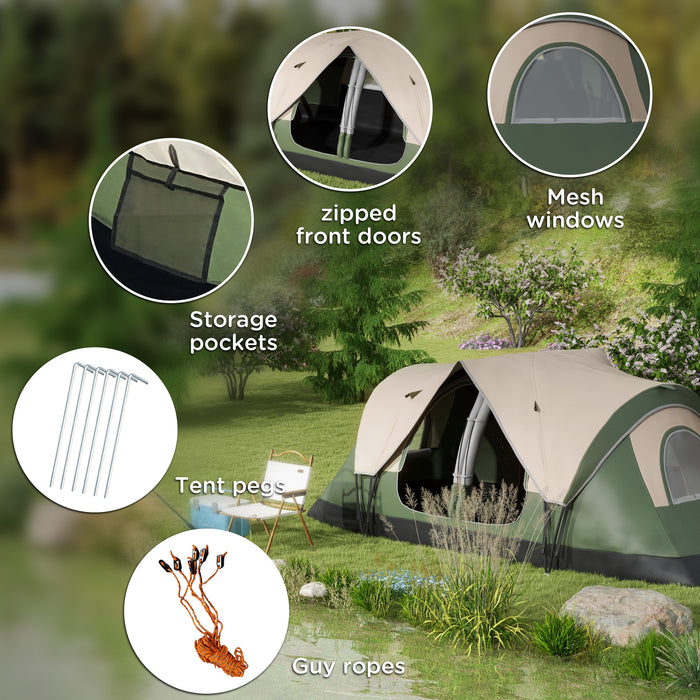 Camping Tent for 6-8 Man with 2000mm Waterproof Rainfly and Carry Bag for Fishing Hiking Festival, Green