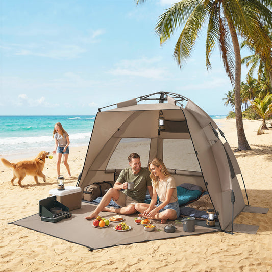 Pop Up Beach Tent for 2-3 Person with Carry Bag, UPF15+, Brown