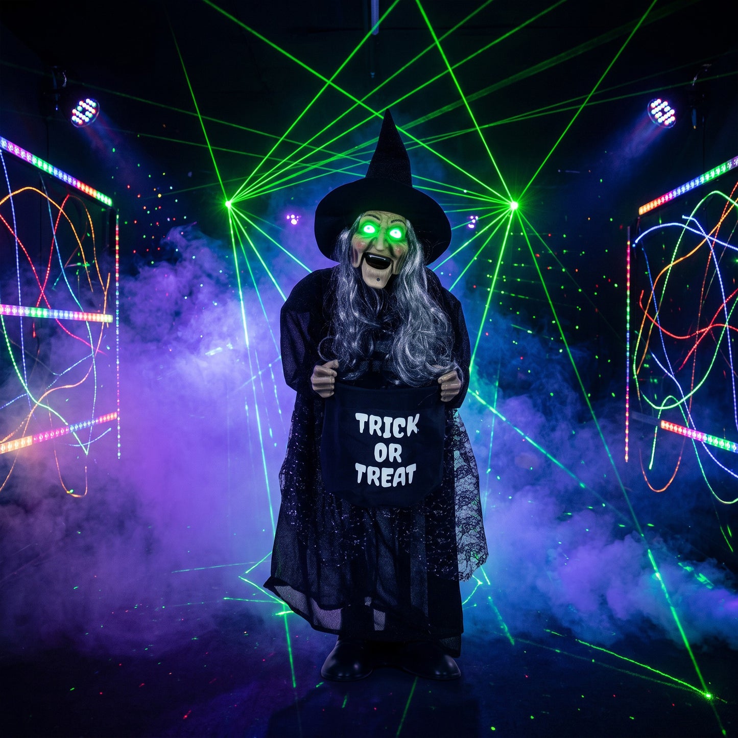 37" Animated Witch Halloween Decoration with Light Up Eyes for Party
