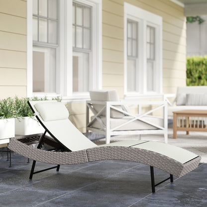 Rattan Sun Lounger with 5 Position Back, Texteline Seat, Cream