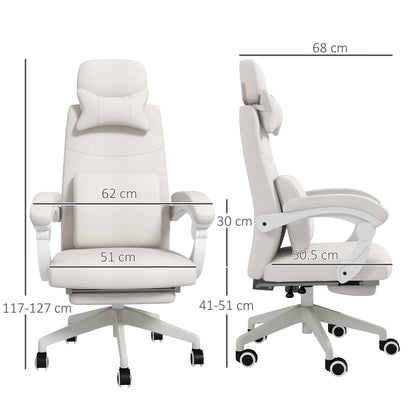 High Back Office Chair Reclining Computer Chair with Footrest Lumbar Support Adjustable Height Swivel Wheels White