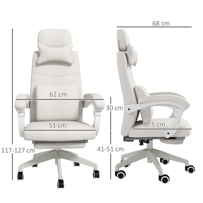 High Back Office Chair Reclining Computer Chair with Footrest Lumbar Support Adjustable Height Swivel Wheels White