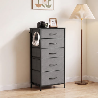 Fabric Chest of Drawers, 5 Drawer Dresser for Bedroom, Charcoal Grey