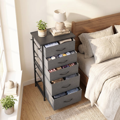 Fabric Chest of Drawers, 5 Drawer Dresser for Bedroom, Charcoal Grey