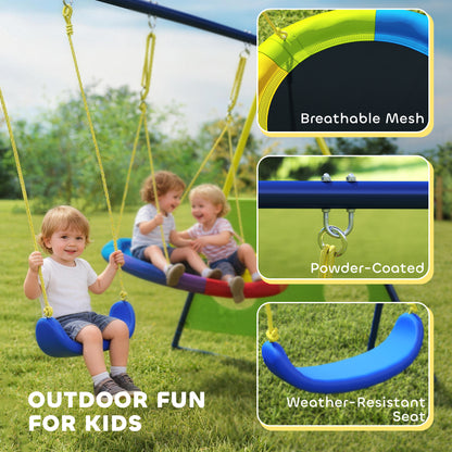 4-in-1 Kids Swing Set with Swing, Basketball Hoop, Football Goal