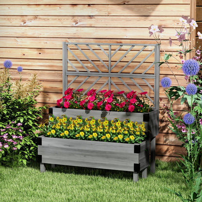2-Tier Wooden Raised Bed with Trellis, Elevated Garden Planter