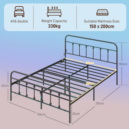 King Bed Frame with LED Lights and Charging Station, Black