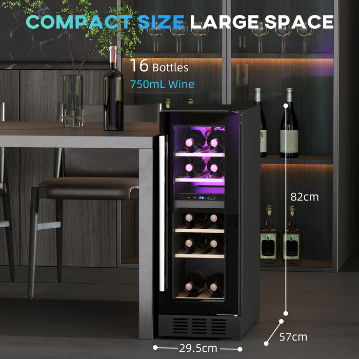 16 Bottle Dual Zone Built-in Wine Cooler Fridge with Glass Door