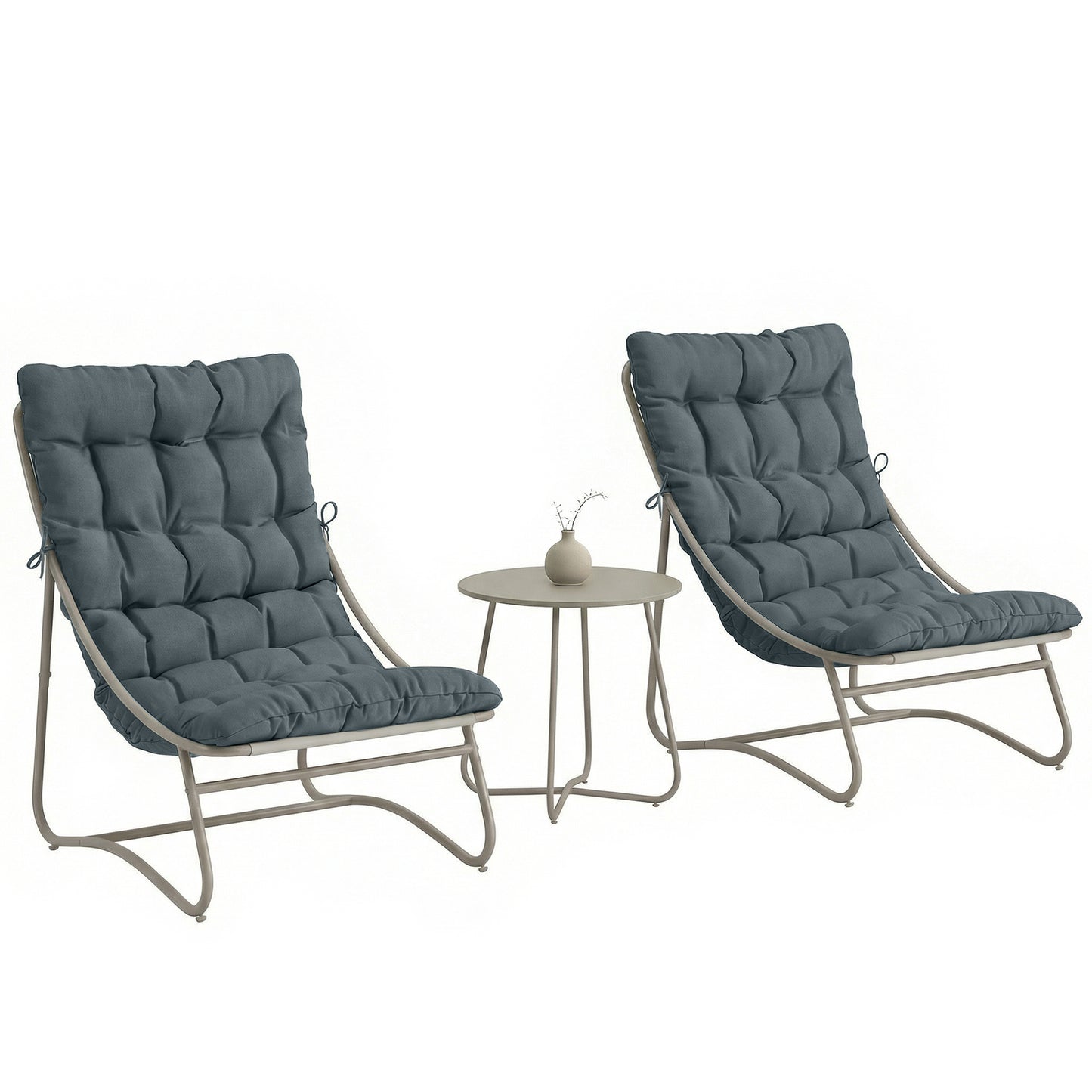 Garden Bistro Set, Bistro Table and Chairs w/ Cushions, Dark Grey