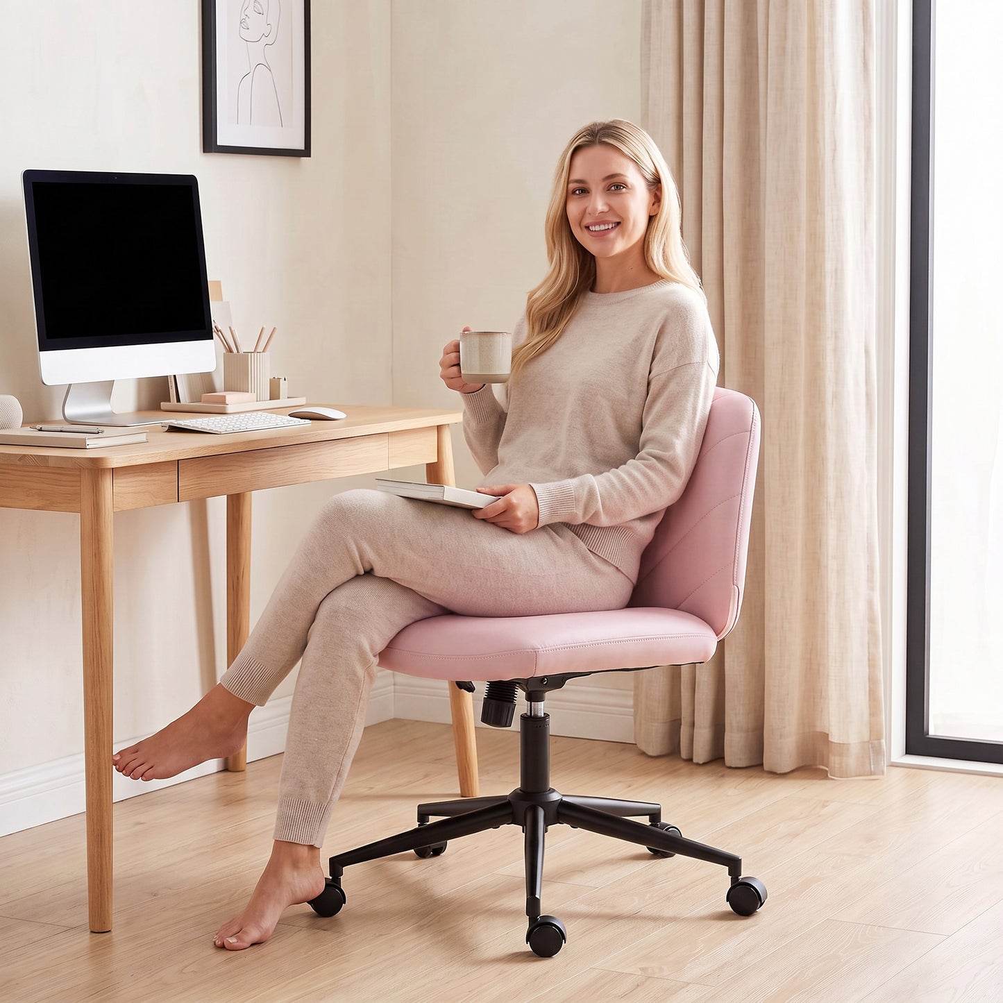 Criss Cross Legged Office Chair Height Adjustable Pink